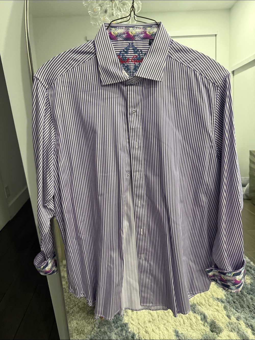 Robert Graham Purple and White Striped Dress Shirt